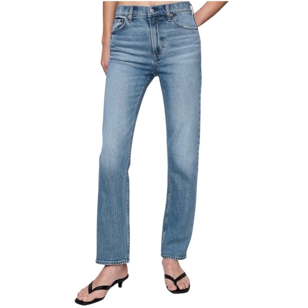 GAP 90's High Rise Slim Straight Jeans Medium Indigo Wash Size 8 Short